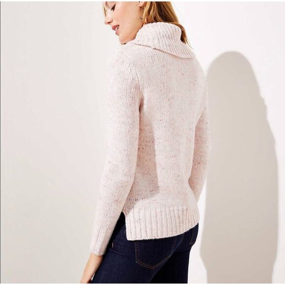 Loft Pink Multi-Color Pastel Shimmery Long Sleeve Boxy Cowel Neck Sweater Medium - Picture 2 of 11